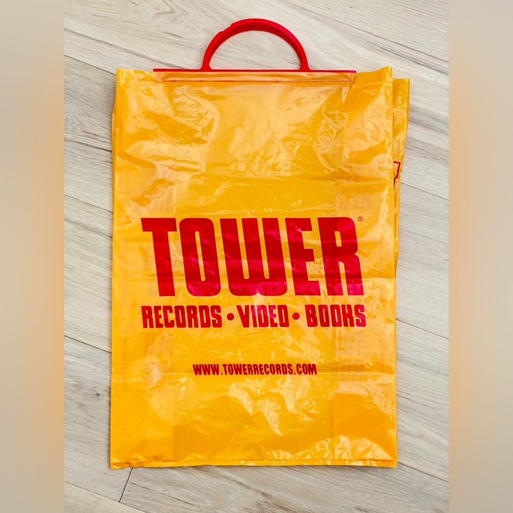 Vintage ~ Tower Records ~ Plastic Shopping Bag w/Handles ~ 14" w x 20" h